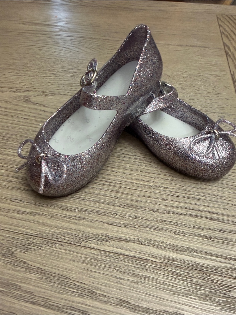 Mini Melissa Girls' Glitter Mary Jane Flats - Rose Sparkle